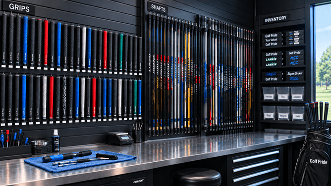 Golf clubs ready for repair and service