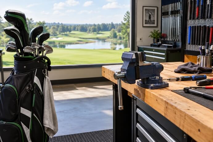 Golf clubs ready for repair and service